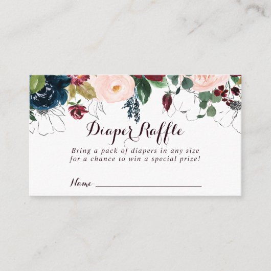 水彩図解入りの、写真付きのフローラおむつラッフルチケット エンクロージャーカード (正面)
