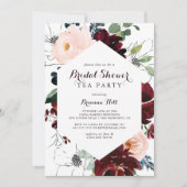 水彩図解入りの、写真付きのブライダルシャワー茶パーティー 招待状 (正面)