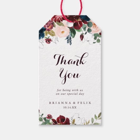 水彩図解入りの、写真付きの秋の結婚式ありがとう ギフトタグ (正面)