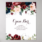 水彩図解入りの、写真付きの秋の結婚式オープンバー標識 ポスター (正面)