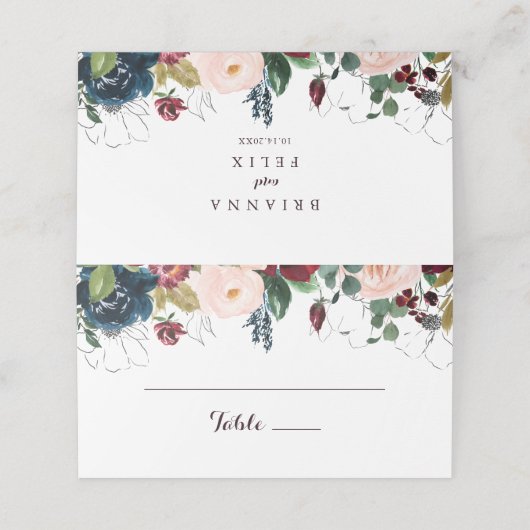 水彩図解入りの、写真付きの秋の結婚式座席表 プレイスカード (外部開封)