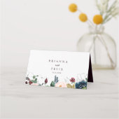 水彩図解入りの、写真付きの秋の結婚式座席表 プレイスカード (裏面)