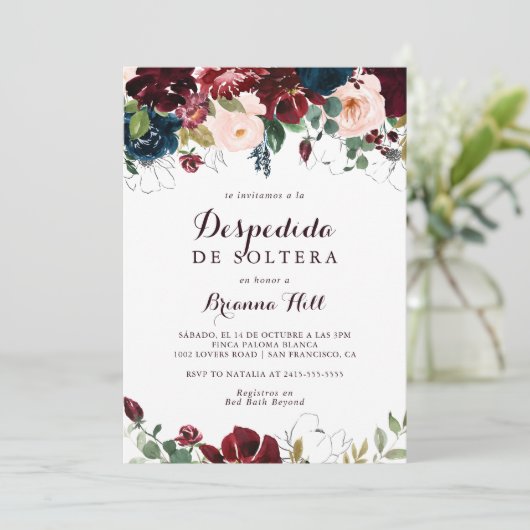 水彩図解入りの、写真付きの秋スペインのブライダルシャワー 招待状 (スタンド正面)