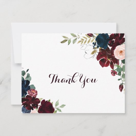 水彩図解入りの、写真付きの秋フローラフラ結婚ット サンキューカード (正面)