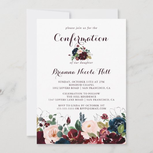 水彩図解入りの、写真付きの秋フローラ確認 招待状 (正面)