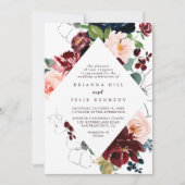 水彩図解入りの、写真付きの秋フローラ結婚ダイヤモンド 招待状 (正面)