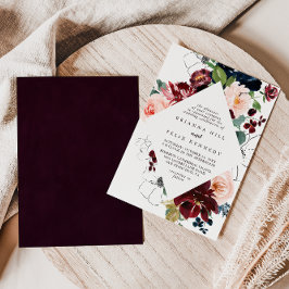 水彩図解入りの、写真付きの秋フローラ結婚ダイヤモンド 招待状