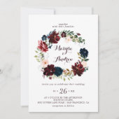 水彩図解入りの、写真付きの秋フローラ結婚リース 招待状 (正面)