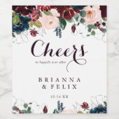 水彩図解入りの、写真付きの秋フローラ結婚応援 ワインラベル (シングルラベル)