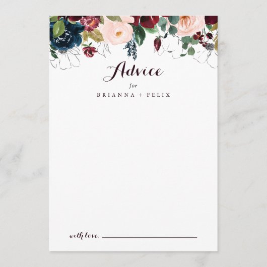 水彩図解入りの、写真付きの秋フローラ結婚 アドバイスカード (正面)