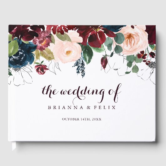 水彩図解入りの、写真付きの秋フローラ結婚 ゲストブック (正面)