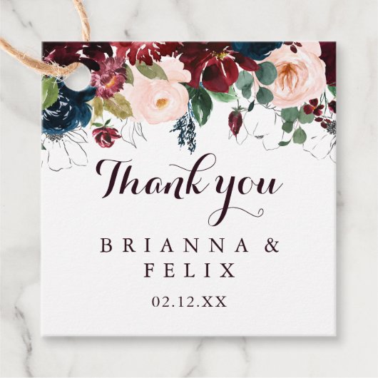 水彩図解入りの、写真付きの秋フローラ結婚 フェイバータグ (正面)