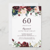 水彩図解入りの、写真付きの秋60th誕生日パーティー 招待状 (正面)