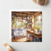 水彩国のキッチンの背景 ノートカード (正面/裏面インサイチュ)