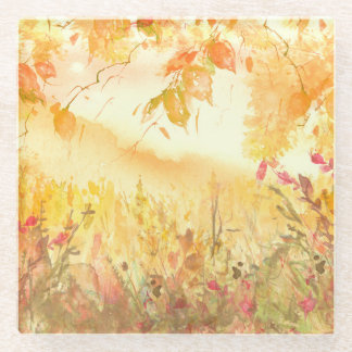 水彩国林風景画 ガラスコースター