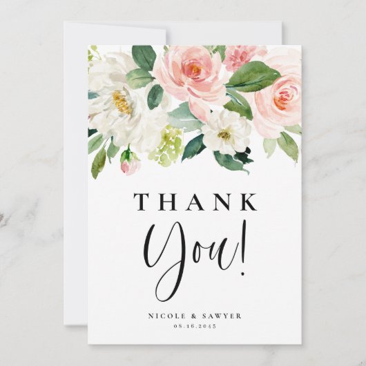水彩園かわいらしの花結婚の数 サンキューカード (正面)