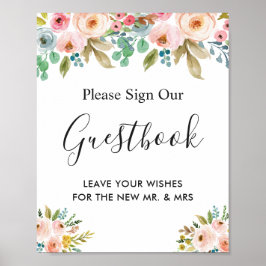 水彩園フローラ結婚ズゲストブックサイン ポスター