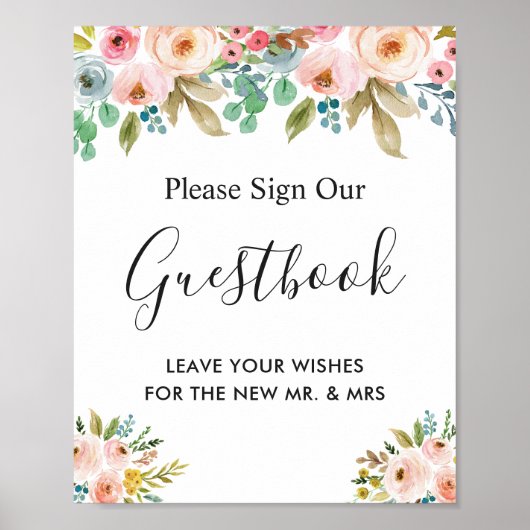水彩園フローラ結婚ズゲストブックサイン ポスター (正面)