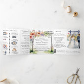 水彩園塀ワイルドフラワー結婚のQRコード 三つ折り招待状 (内部)