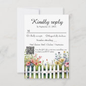 水彩園塀ワイルドフラワー結婚のQRコード 出欠カード (正面)