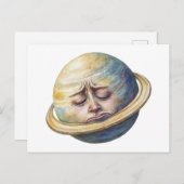 水彩土星の天体イラストレーション ポストカード (正面/裏面)