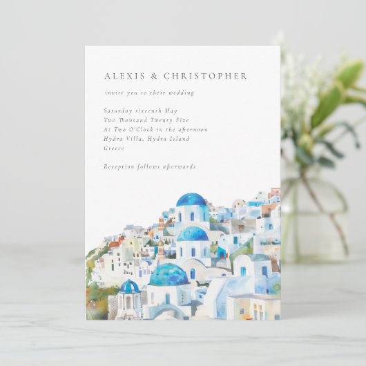 水彩地中海の横向結婚き 招待状 (スタンド正面)