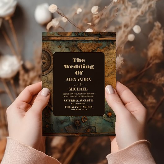 水彩地図トラベル結婚ズ 招待状