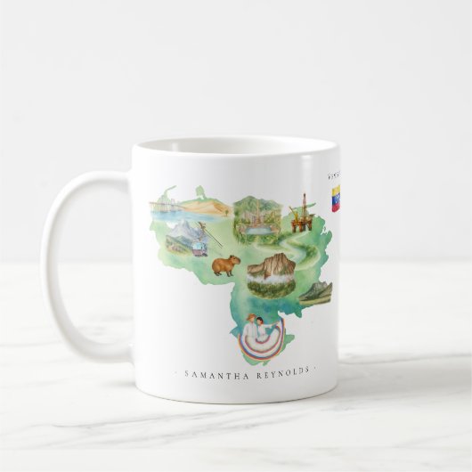水彩地図図解入りの、写真付きのベネズエラ | モノグラム コーヒーマグカップ (左)