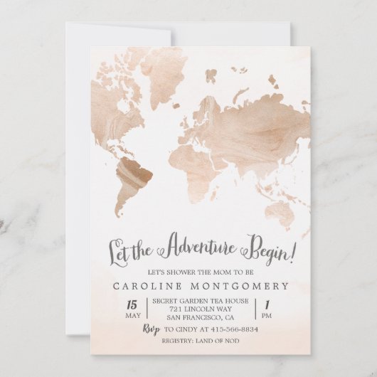水彩地図旅行ベビーシャワー招待状 招待状 (正面)
