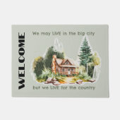 水彩地方ログキャビン風景カスタム ドアマット (正面)