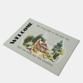 水彩地方ログキャビン風景カスタム ドアマット (アングル)