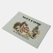 水彩地方ログキャビン風景カスタム ドアマット (アングル)