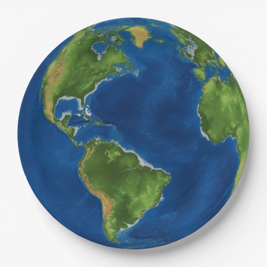 水彩地球の地球地理おもしろい3D錯覚 ペーパープレート (正面)