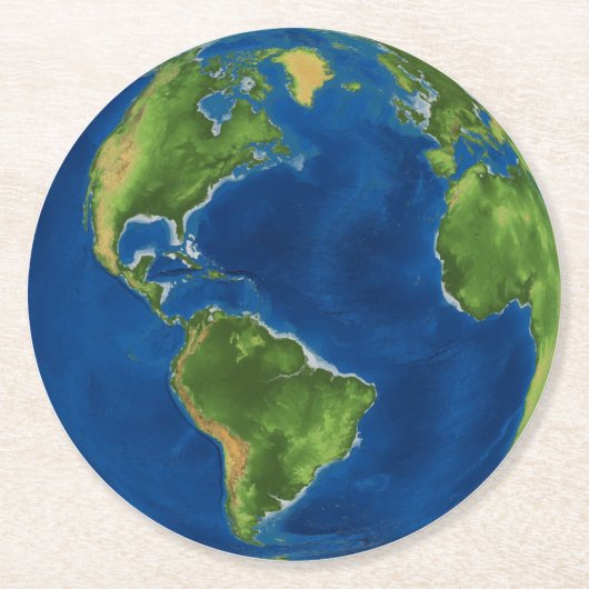 水彩地球の地球地理おもしろい3D錯覚 ラウンドペーパーコースター (正面)