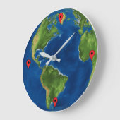 水彩地球の地球地理おもしろい3D錯覚 ラージ壁時計 (傾斜)