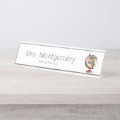 水彩地球儀の歴史または地理先生 デスクネームプレート (正面)