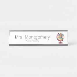 水彩地球儀の歴史または地理先生 デスクネームプレート