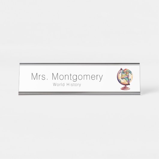 水彩地球儀の歴史または地理先生 デスクネームプレート (正面)