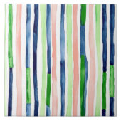 水彩垂直ストライプグリーンブルーサンゴ タイル (正面)