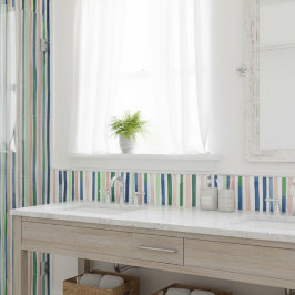 水彩垂直ストライプグリーンブルーサンゴ タイル