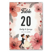 水彩埃っぽいフローラ新郎新婦結婚ズ テーブルナンバー (裏面)