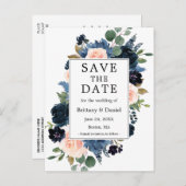 水彩埃っぽいブルーピンクフローラ保存日 案内ポストカード (正面/裏面)