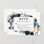 水彩埃っぽいブルーピンクフローラ結婚枠 出欠カード (正面/裏面)