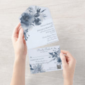 水彩埃っぽいブルーフローラ（QRコード付） オールインワン招待状 (貼ってはがせる)