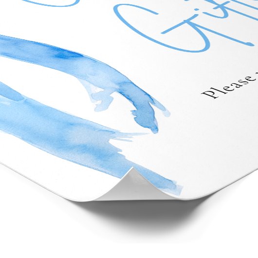 水彩埃っぽい青い弓カードとギフトサイン ポスター (角)