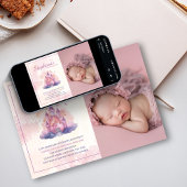 水彩城ピンクベビーガール1stバースデーフォト 招待状