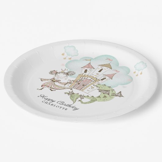 水彩城プリンセスドラゴンガールズ誕生日 ペーパープレート (アングル)