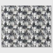 水彩城ラッピング紙 – 白黒 ラッピングペーパー (フラット)