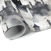 水彩城ラッピング紙 – 白黒 ラッピングペーパー (ロールコーナー)