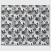 水彩城ラッピング紙 – 白黒 ラッピングペーパー (フラット)